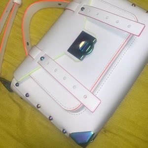 Michael Kors Medium Manhattan RARE White Bag Neon